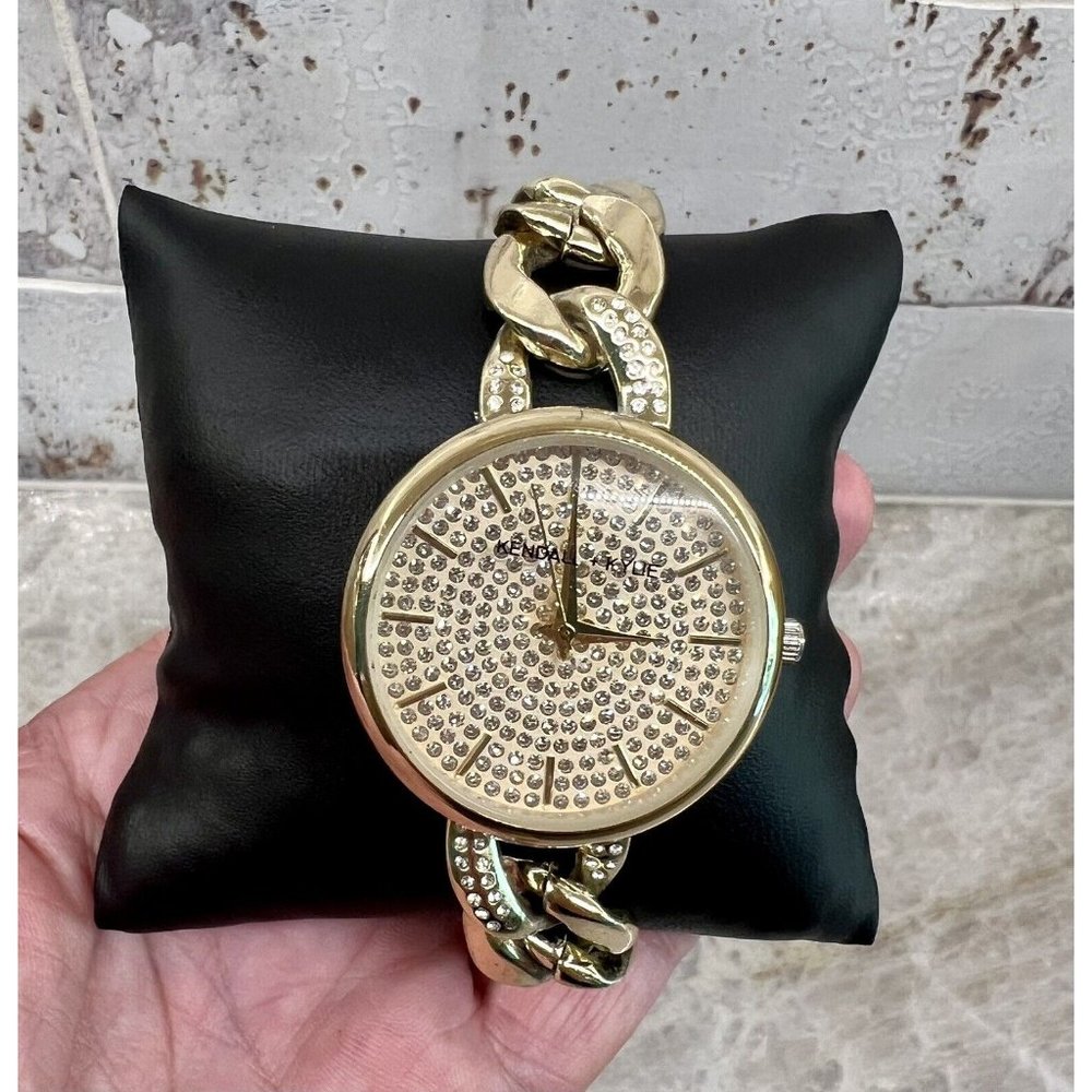 Kendall + Kylie Watch Only A0371 Goldtone Chain Bracelet Rhinestone Face